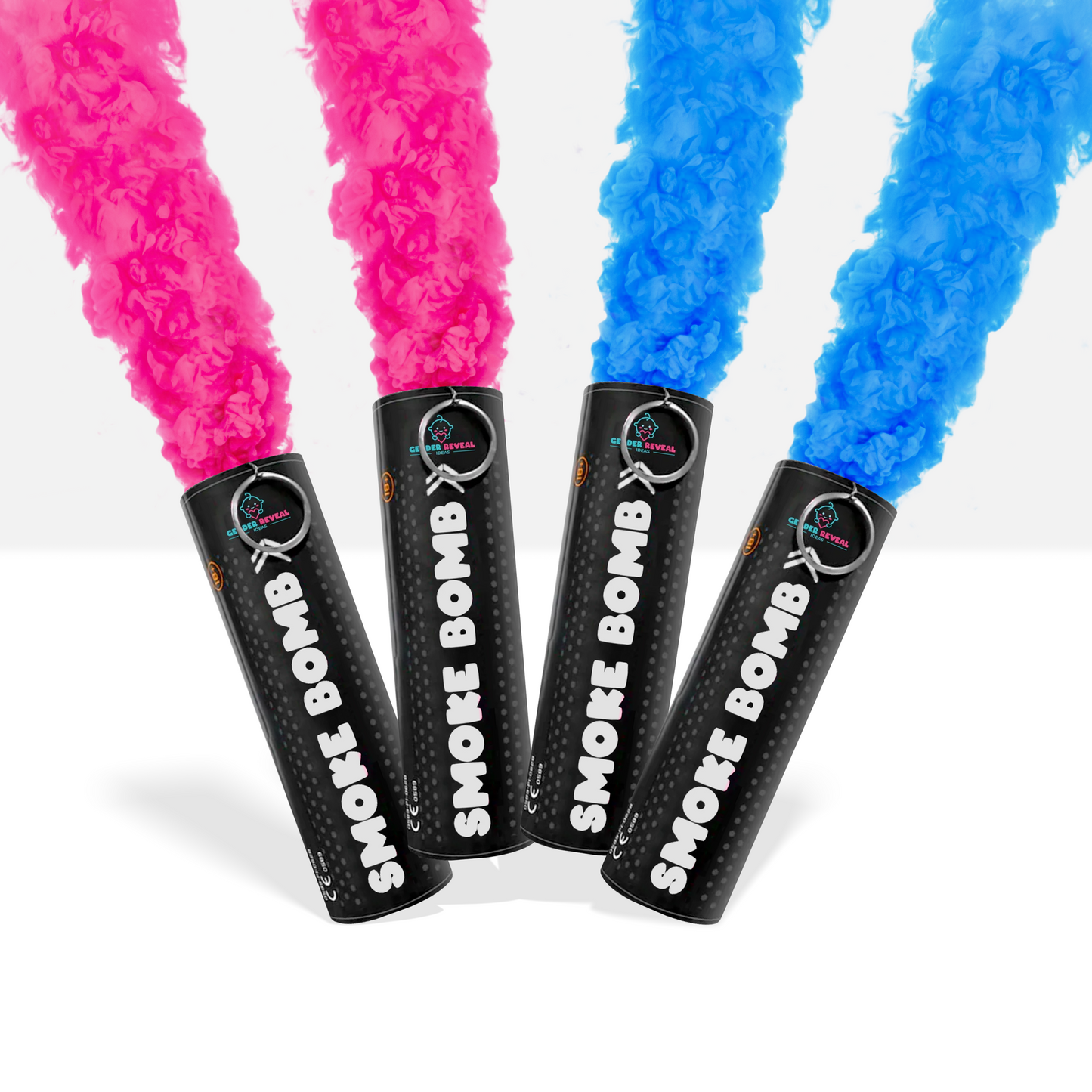 Bundle Pack Extreme Gender Reveal Smoke Bomb showing pink and blue smoke for gender reveal celebrations.