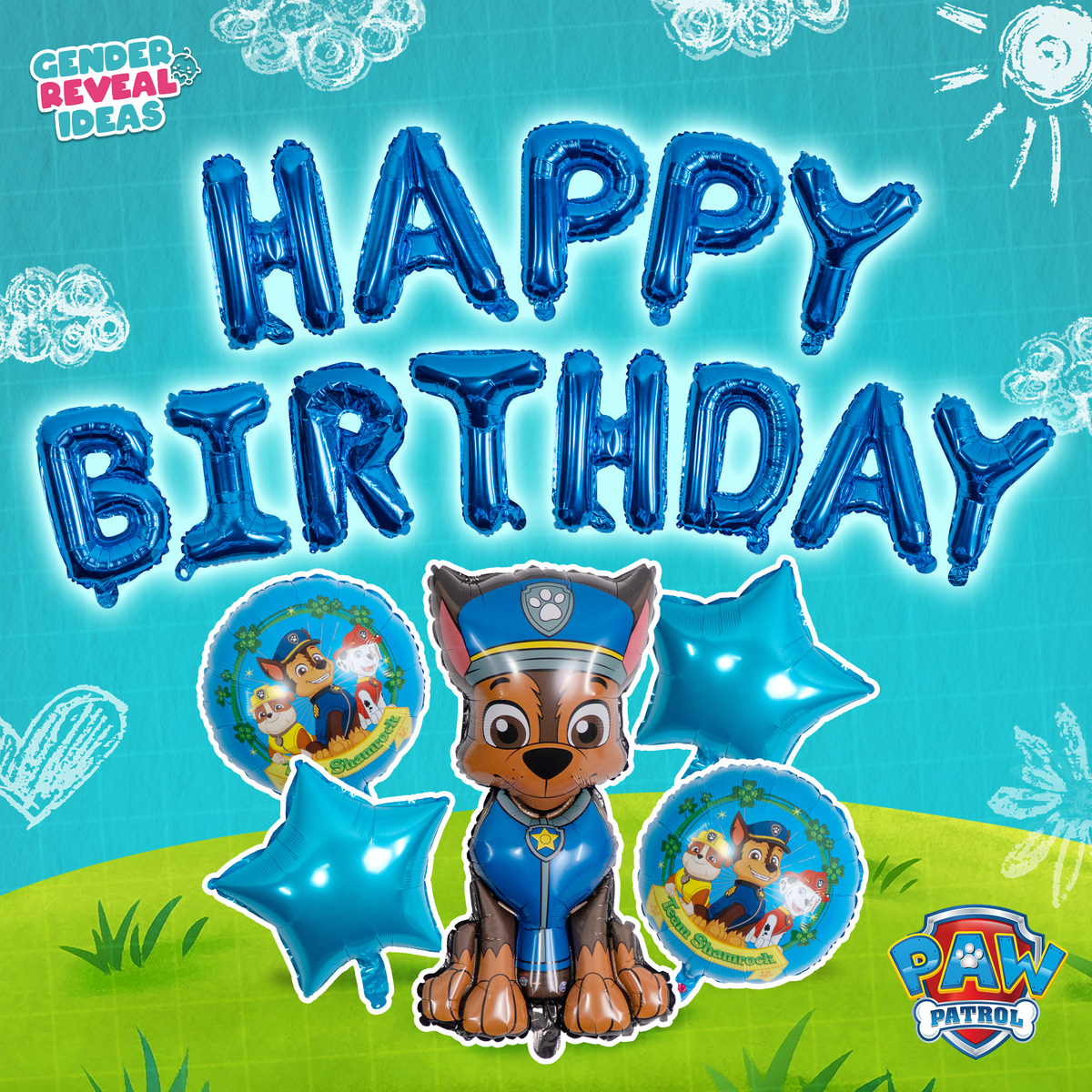 Paw Patrol Birthday Foil Balloon Set (Chase)