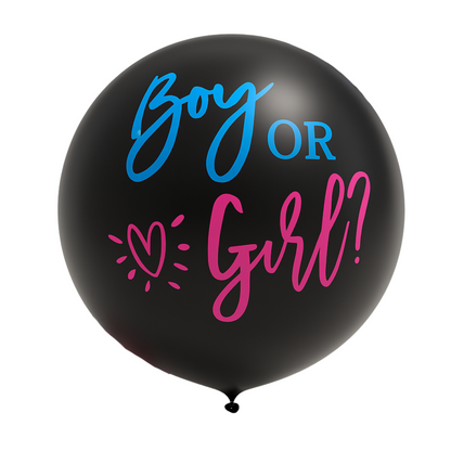 Boy/ Girl Giant 90CM Latex Confetti Gender Reveal Balloon with blue and pink lettering on black balloon