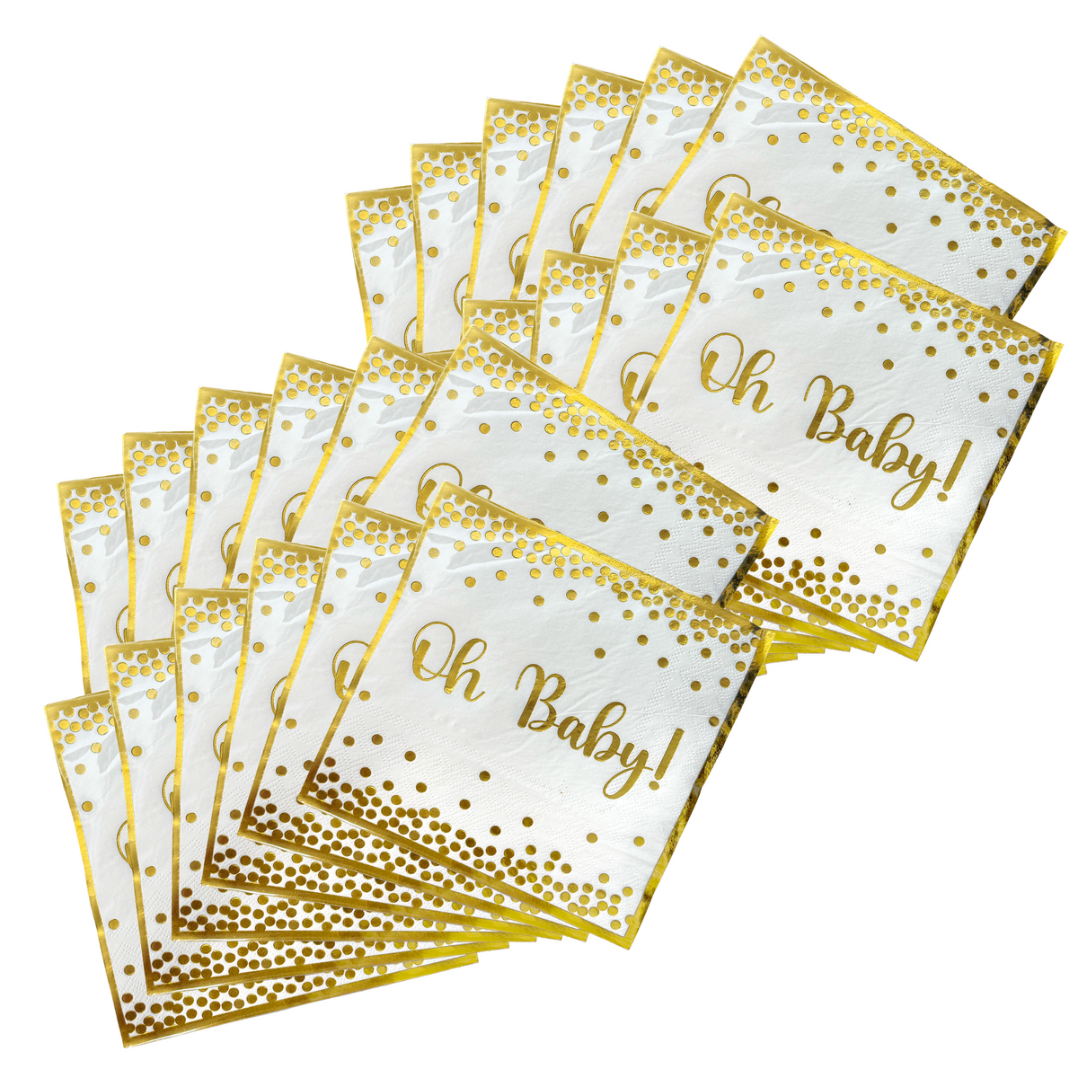 Oh Baby Gender Reveal Baby Shower Napkins with white background and elegant gold confetti and text design