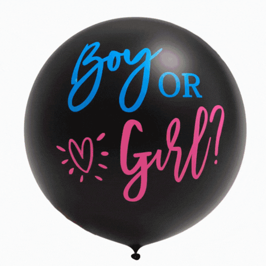 Boy/ Girl Giant 90CM Latex Confetti Gender Reveal Balloon with blue and pink text for baby gender announcement.