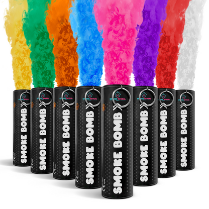 Gender Reveal Smoke Bombs in various colors releasing vibrant smoke for celebrations and gender reveal events.