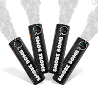 Bundle Pack Extreme Gender Reveal Smoke Bomb showing four black smoke bombs emitting thick white smoke.