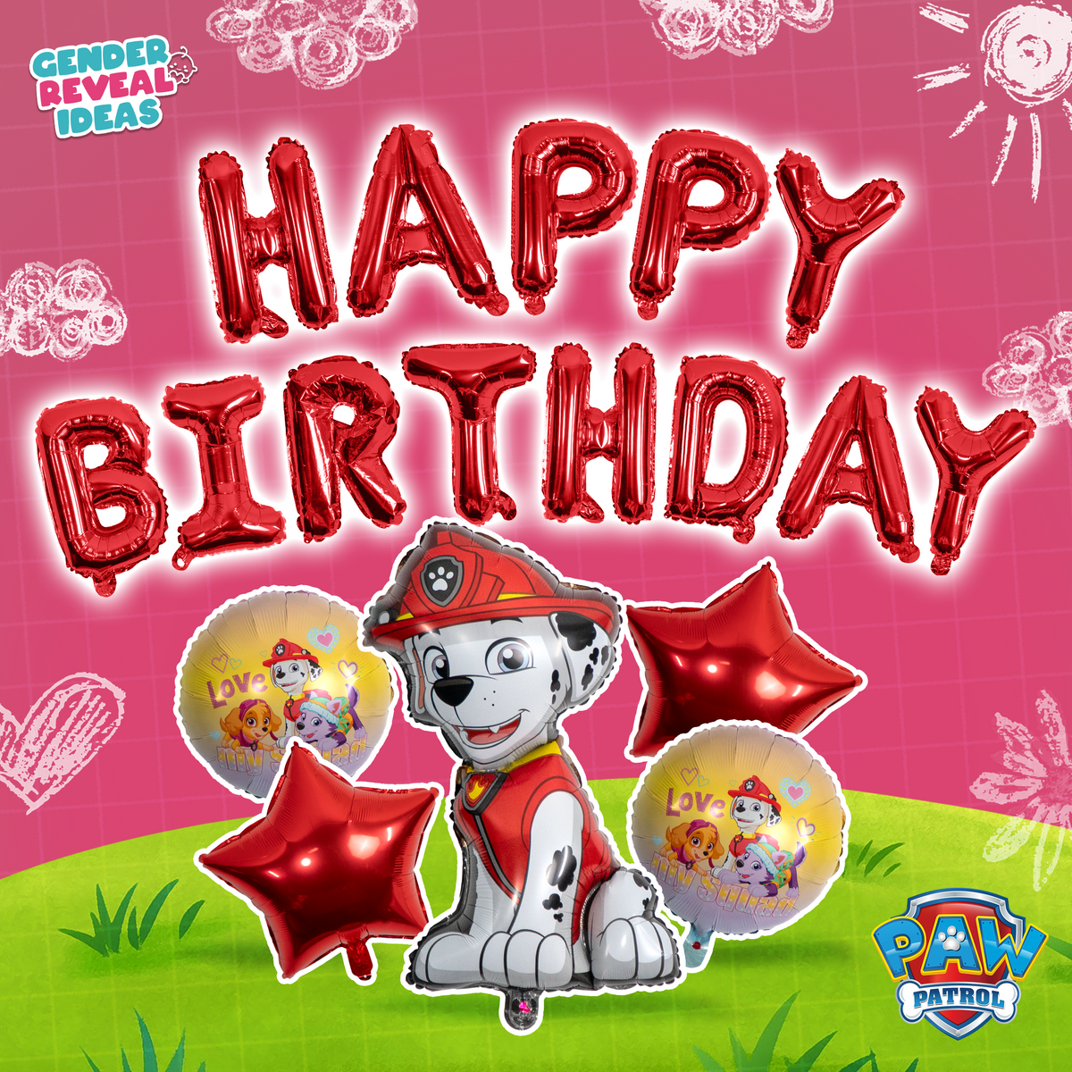 Paw Patrol Birthday Foil Balloon Set (Marshall)