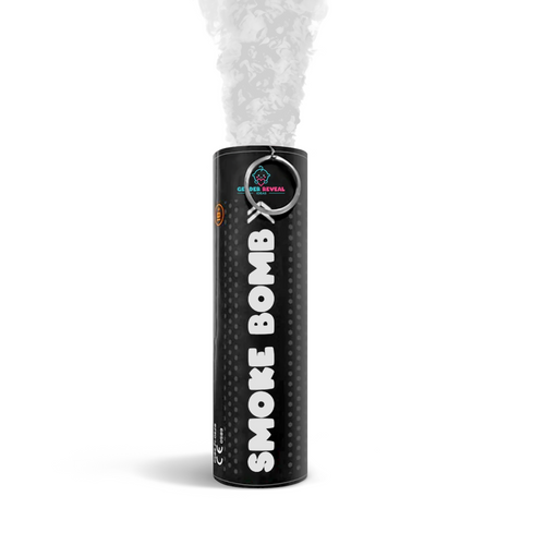 Gender Reveal Smoke Bombs emitting white smoke with self-lighting pull ring for gender announcement events.