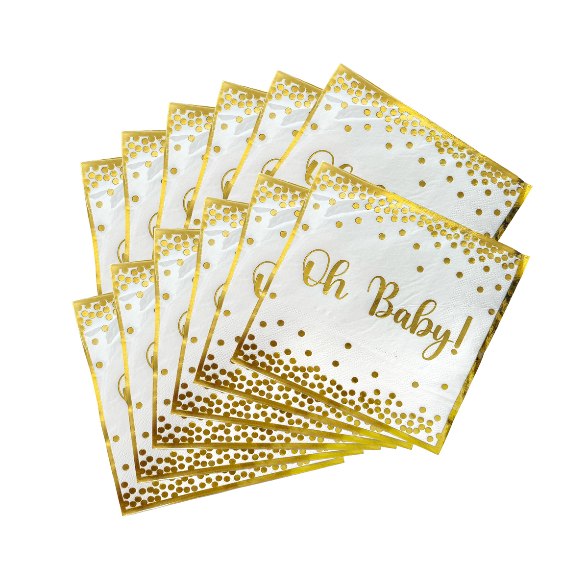 Oh Baby Gender Reveal/ Baby Shower Napkins with white and gold design, elegant and perfect for any celebration.