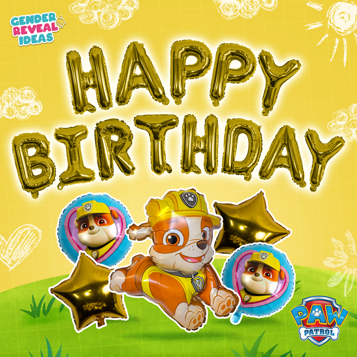 Paw Patrol Birthday Foil Balloon Set (Rubble)