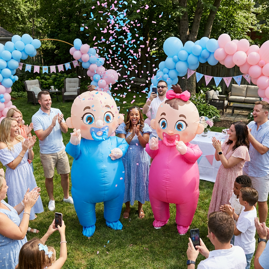 Custom inflatable baby costume for gender reveal party