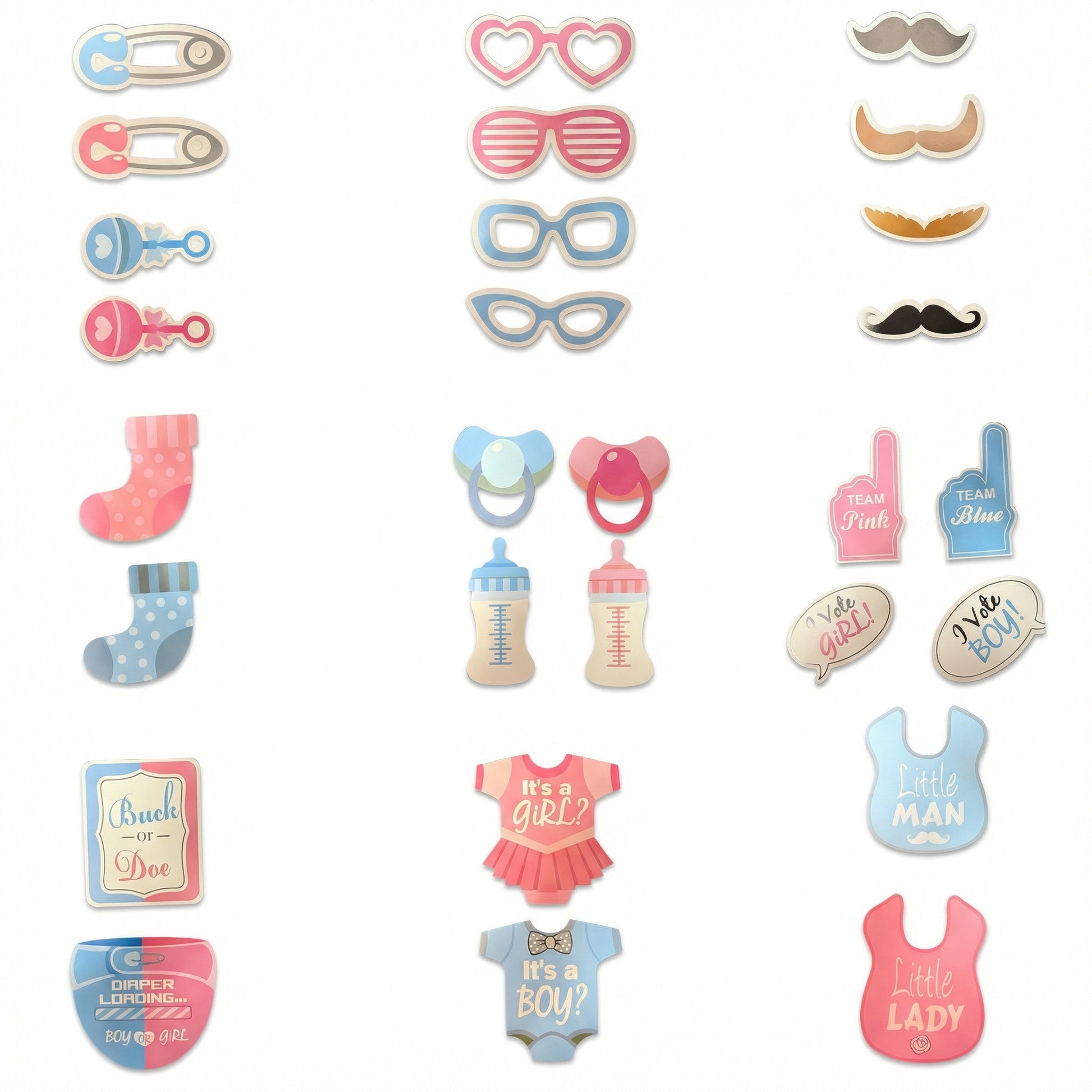 Gender reveal photo booth props set for baby shower party