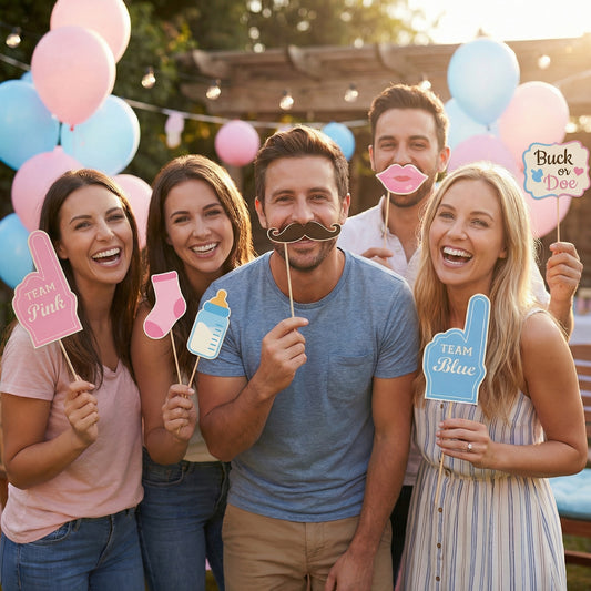 Gender Reveal Photo Booth Props 60pcs – Baby Shower Party Decor Set