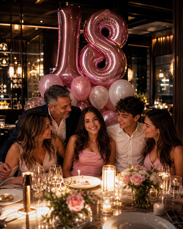 Pink 18 number balloons at a Gold Coast birthday dinner