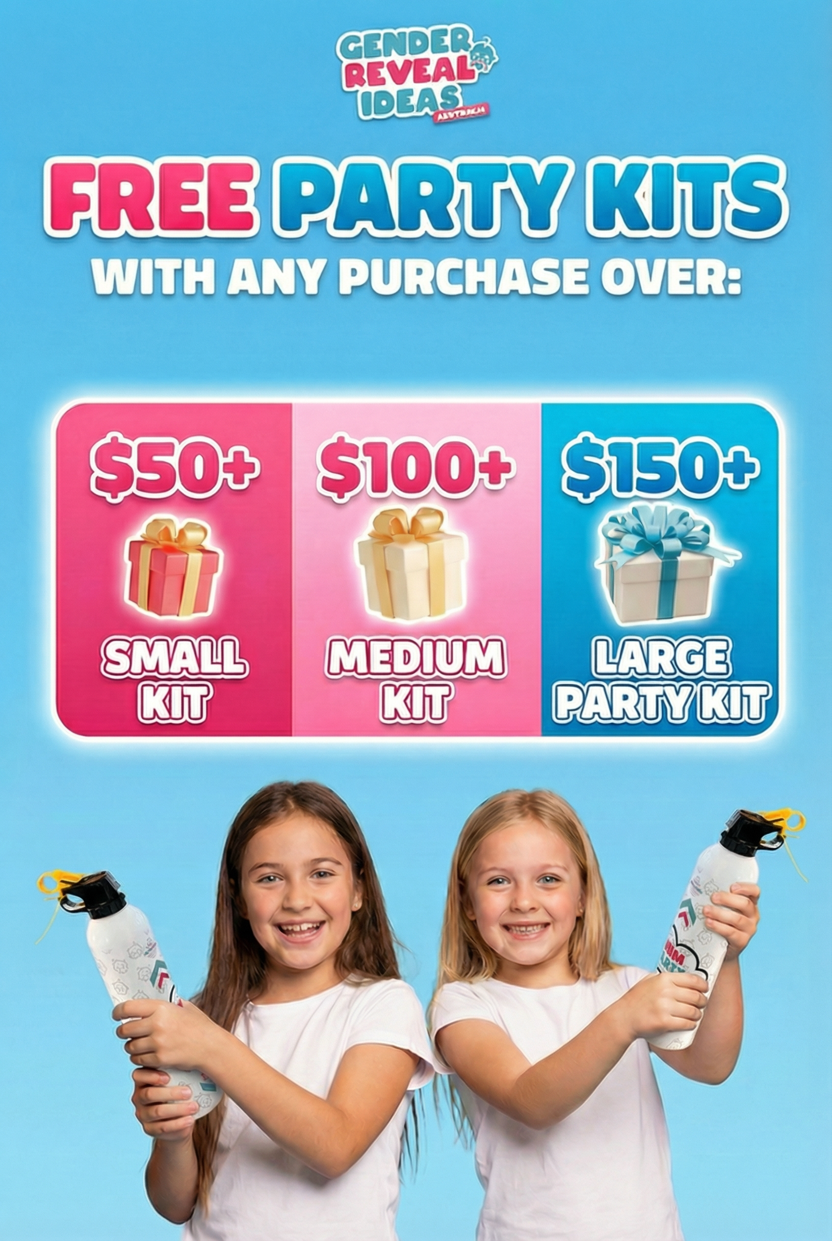 Free Party Kits with any purchase over fifty, one hundred, or one hundred fifty dollars